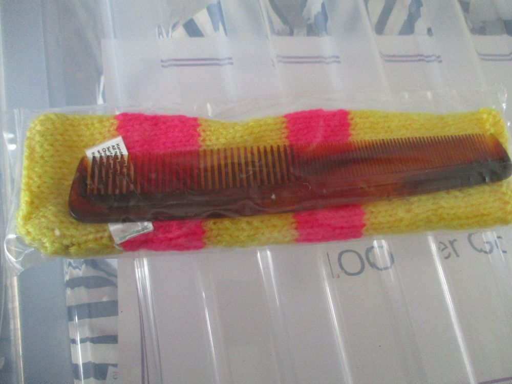 Yellow & Pink Knitted Comb Case with Comb - Knitted By KittyMumma