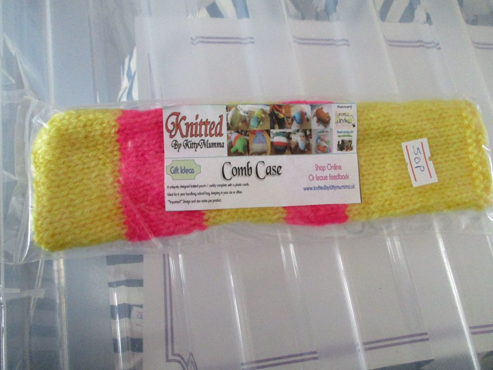 Yellow & Pink Knitted Comb Case with Comb - Knitted By KittyMumma