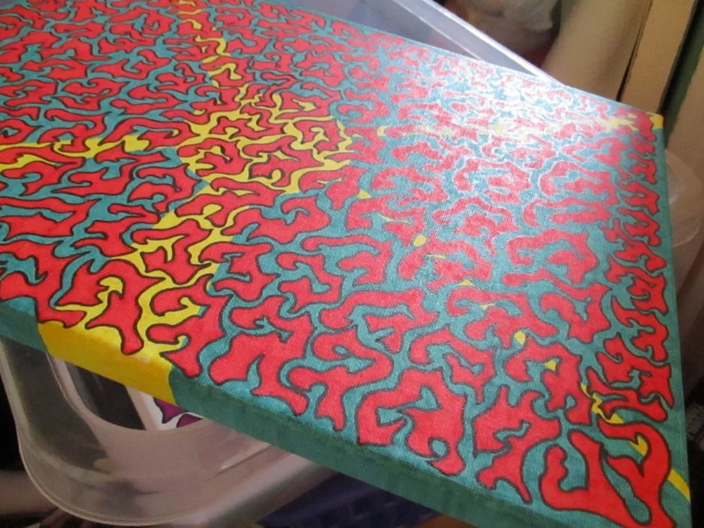 Abstract Explosion - Teal Red Yellow - 30x40cm Box Frame Canvas - JGPaws