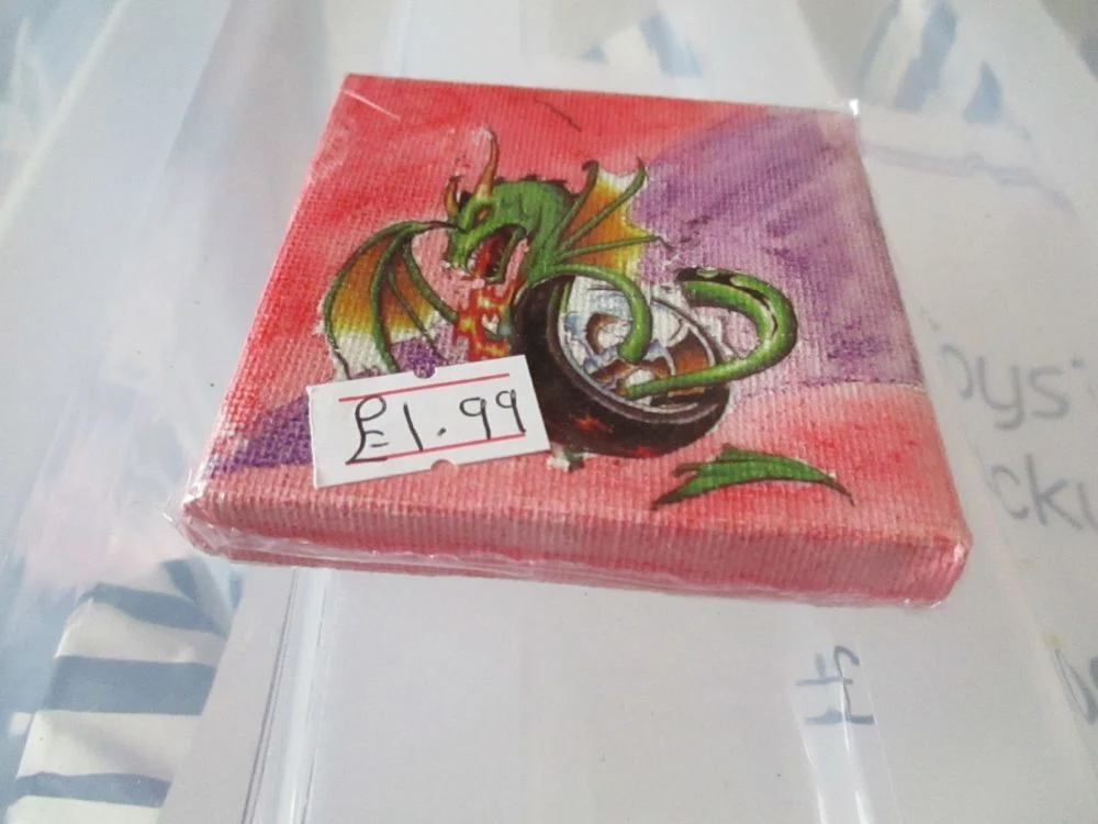 Dragon in a Tyre - 7cm Box Frame Canvas - JGPaws