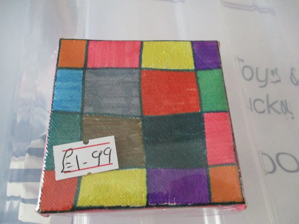 Multi Coloured Chequered Squares - 7cm Box Frame Canvas - JGPaws