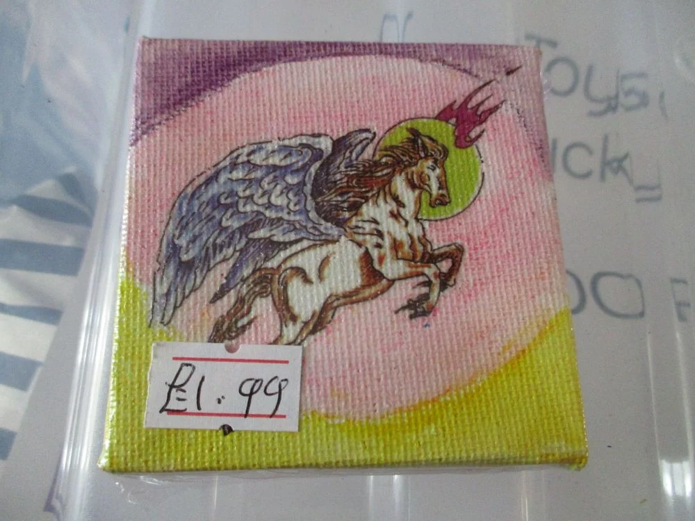 Pegasus on Pink Yellow & Purple - 7cm Box Frame Canvas - JGPaws