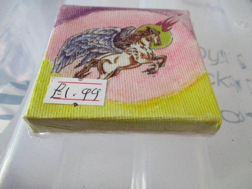 Pegasus on Pink Yellow & Purple - 7cm Box Frame Canvas - JGPaws