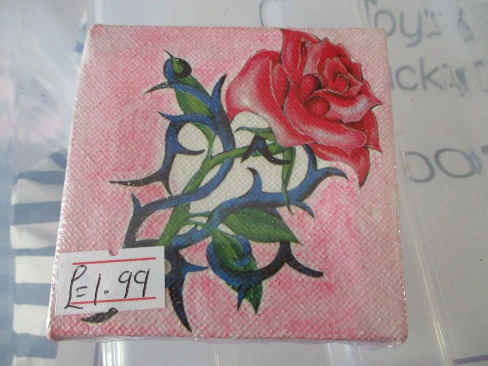 Rose And Thorns on Pink - 7cm Box Frame Canvas - JGPaws
