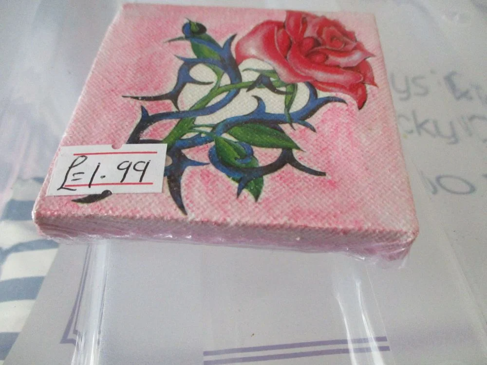 Rose And Thorns on Pink - 7cm Box Frame Canvas - JGPaws