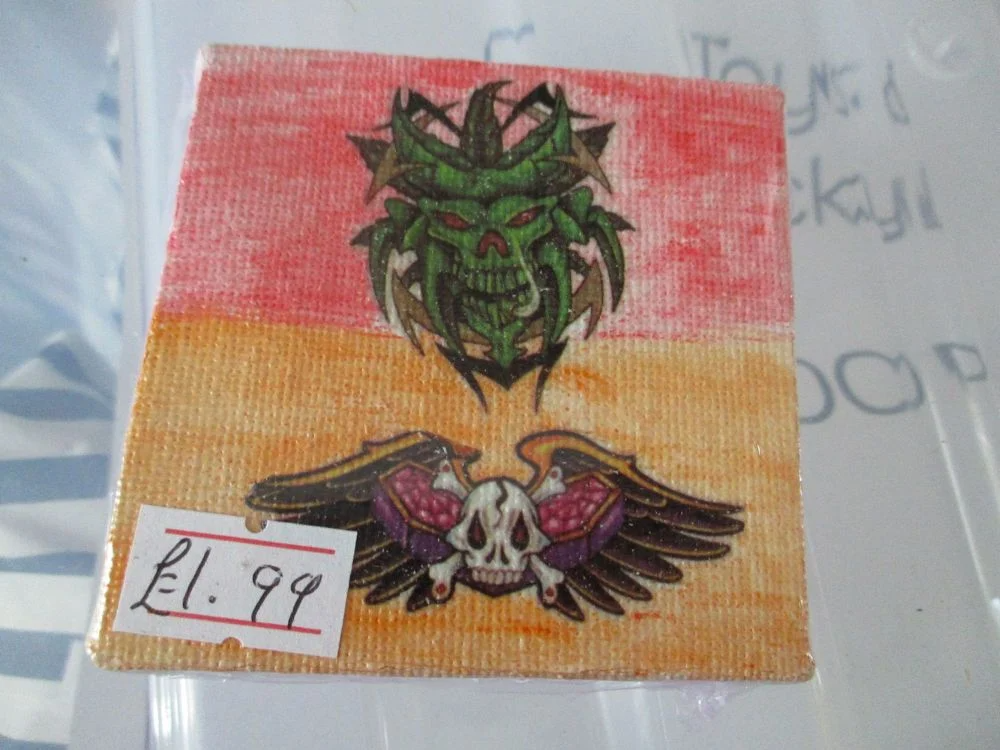 Two Skulls on Red Orange - 7cm Box Frame Canvas - JGPaws