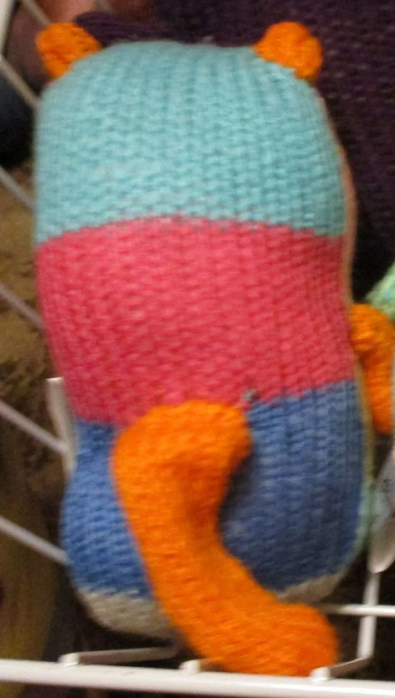 Rainbow Striped - Orange Features (Ear/Paw) Knitted Midi Kitten Cat Soft Toy