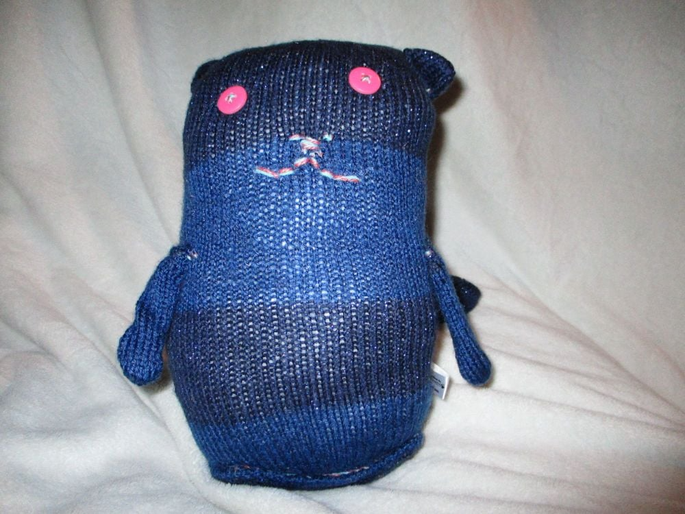 Squashier Dual Blue Glittery Giant Cat Soft Toy - Pink Button Eyes