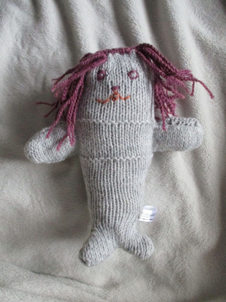 Grey Midi Mermaid with Embroidered Purple Features and Crochet Hair