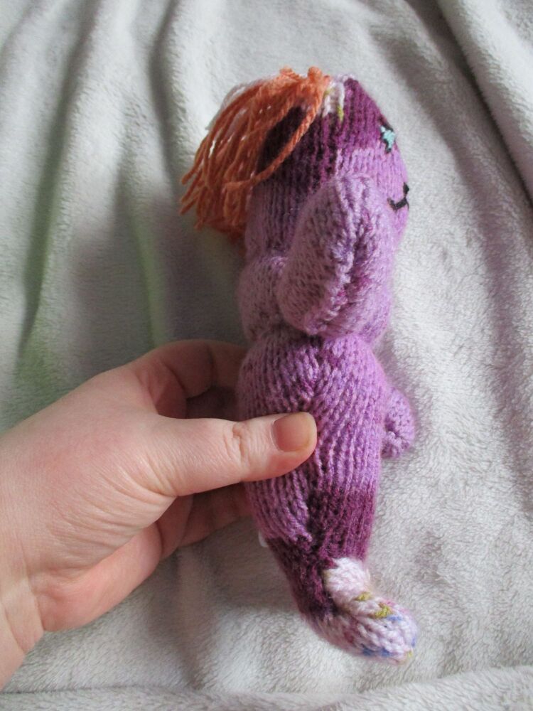 Purple Floral Midi Mermaid with Embroidered Features and Orange/Pink Glittery Crochet Hair