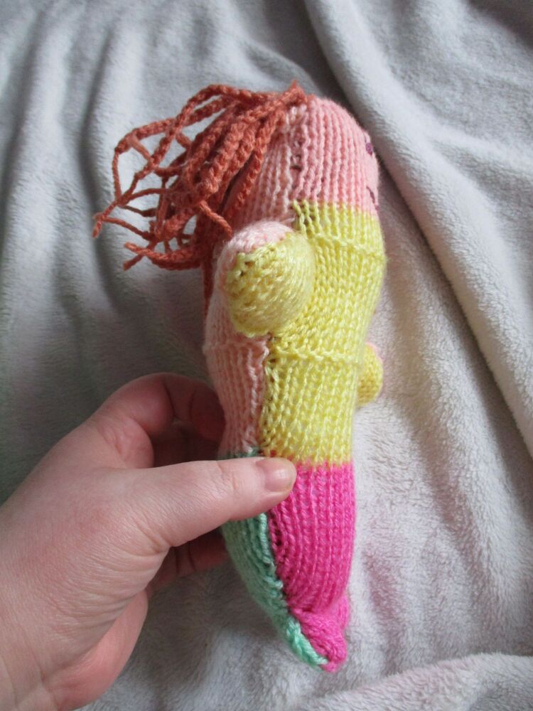 Pastel Colours Midi Mermaid with Embroidered Purple Features and Orange Crochet Hair
