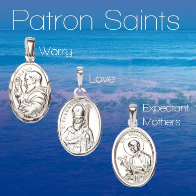 Patron Saints Medals featuring Saint Pio for Worry, St Valentine for Love and Saint Gerard for expectant mothers