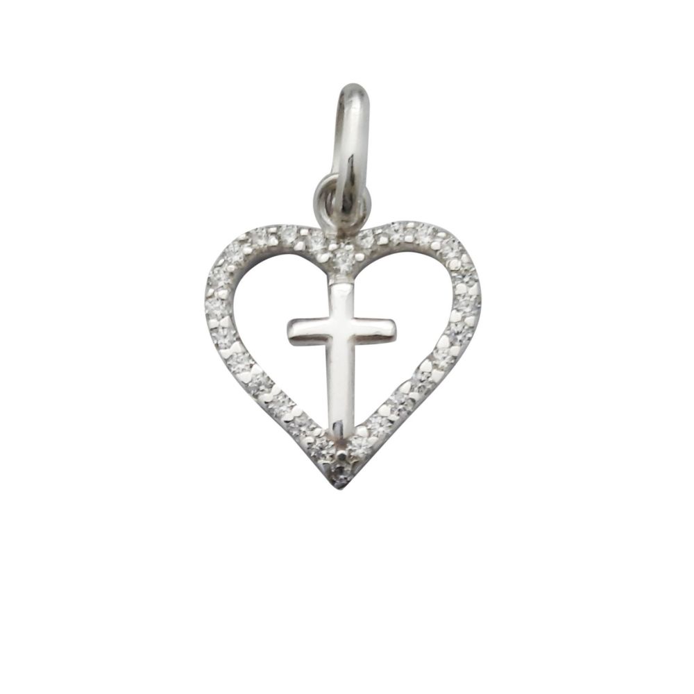 Sterling Silver CZ Heart with Cross