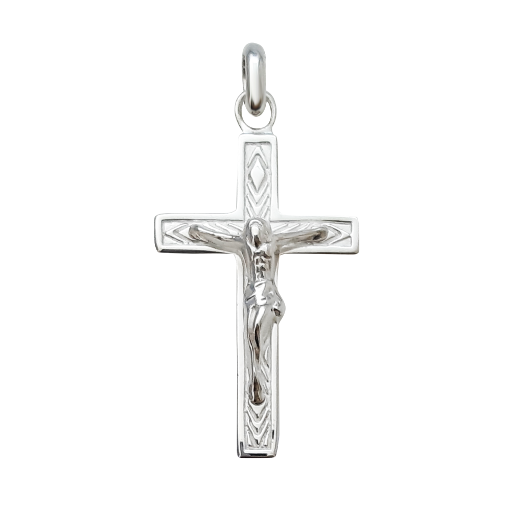 Sterling Silver 25mm Crucifix with engraving.
