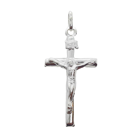 Sterling Silver 28mm Tube Profile Crucifix