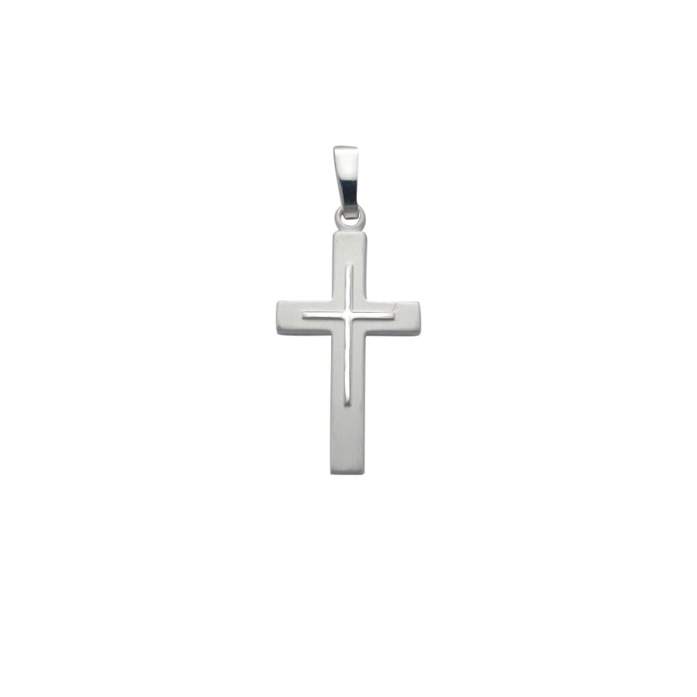 Sterling Silver 21mm Satin Cross Design