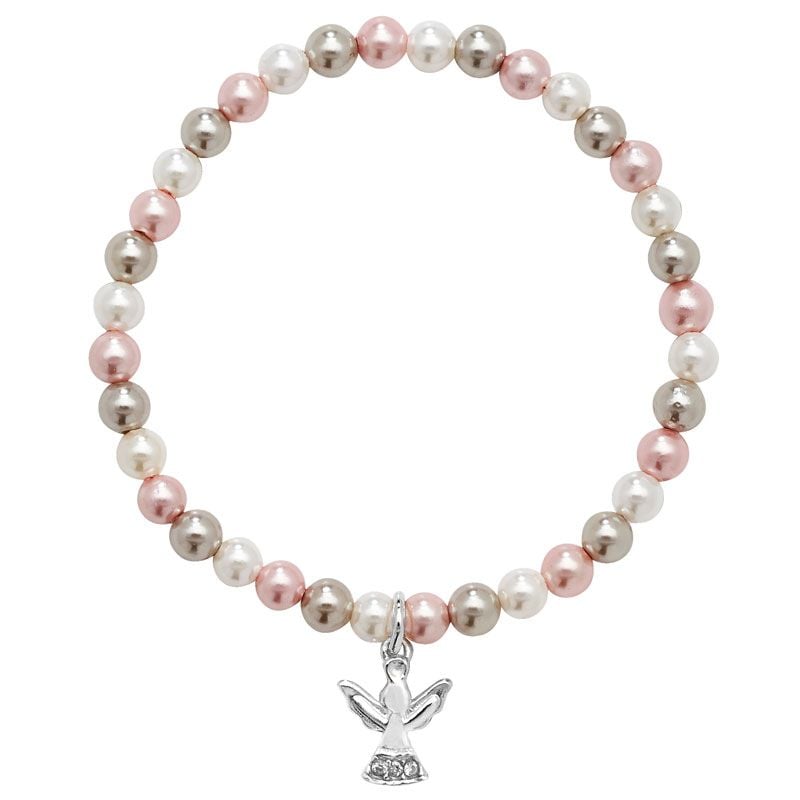 Communion Pearl CZ Angel Charm Bracelet