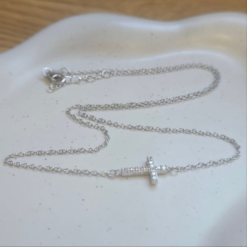 CZ Cross Side necklace