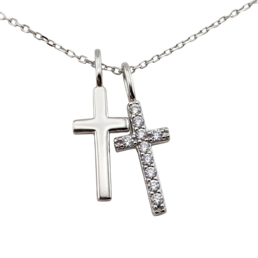 Silver two Crosses 16mm