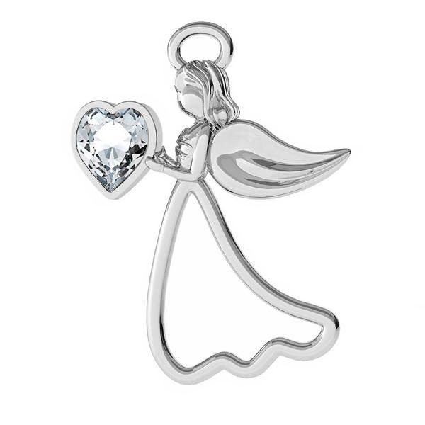 Silver Open Guardian Angel Heart Crystal