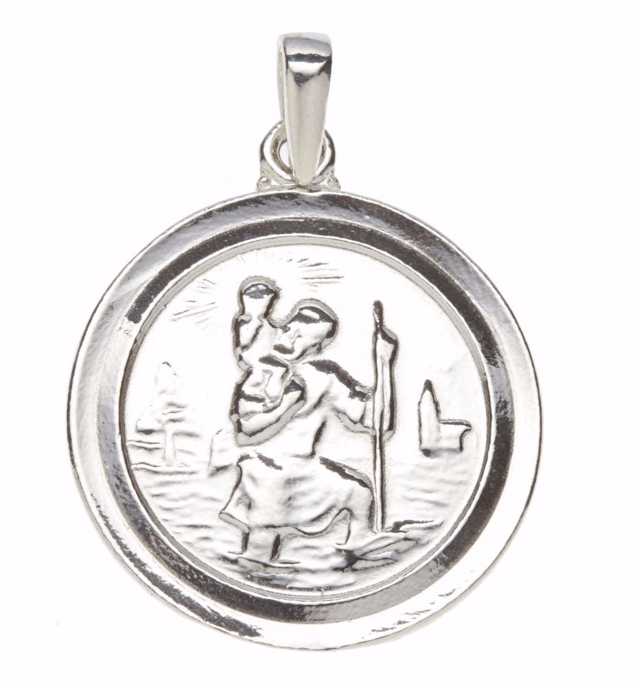 Large Round St Christopher Medal with travel symbols on reverse