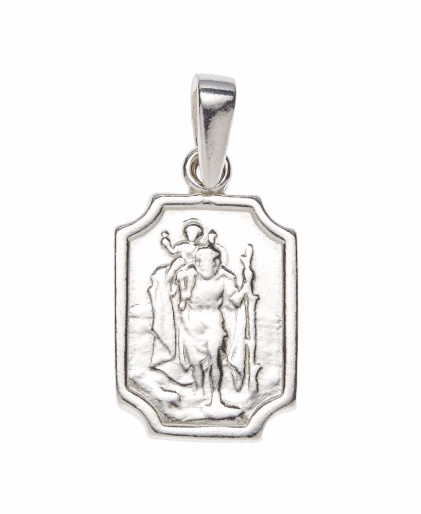 Small rectangular silver St Christopher Medal with simple border