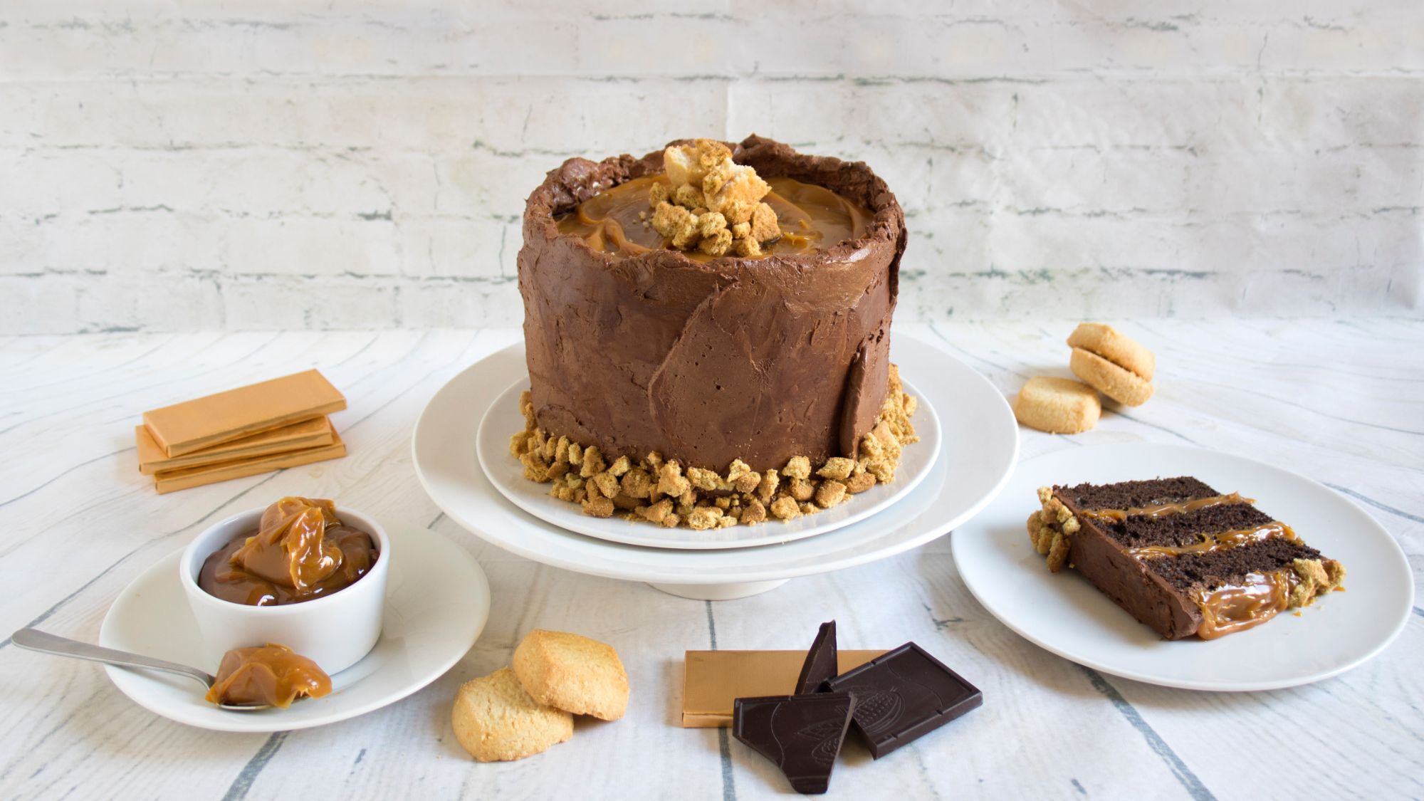 Salted Caramel Cake with cookies crumbs decorations