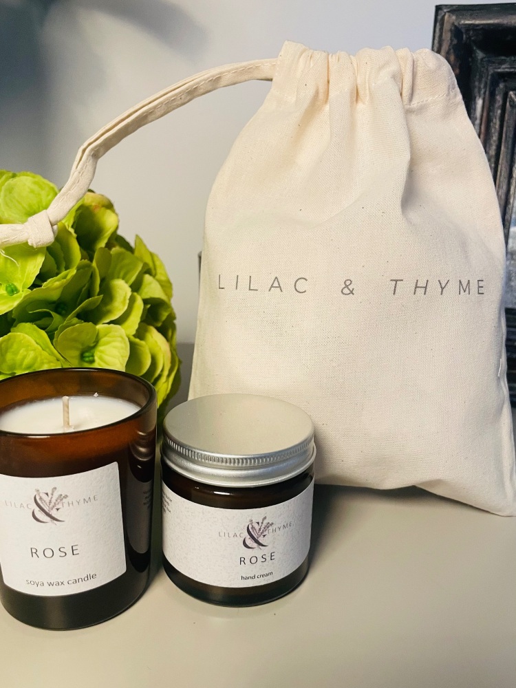 Rose Amber Votive Candle & Hand Cream Gift Set