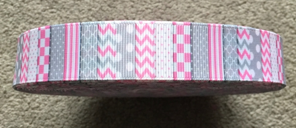 7/8" Pink & Grey Pattern Grosgrain Ribbon