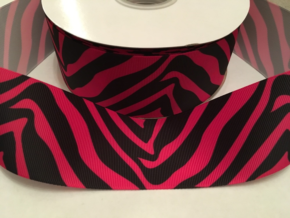 2" Black/Pink Zebra Print Grosgrain Ribbon