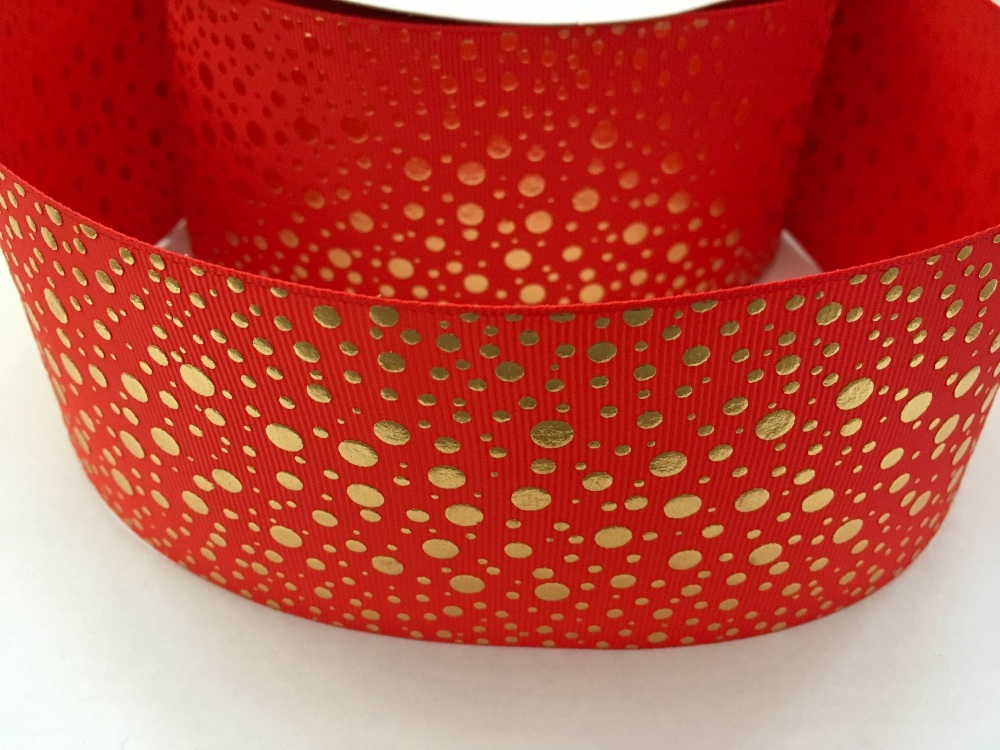 3" Gold Dots on Poppy Red Grosgrain Ribbon