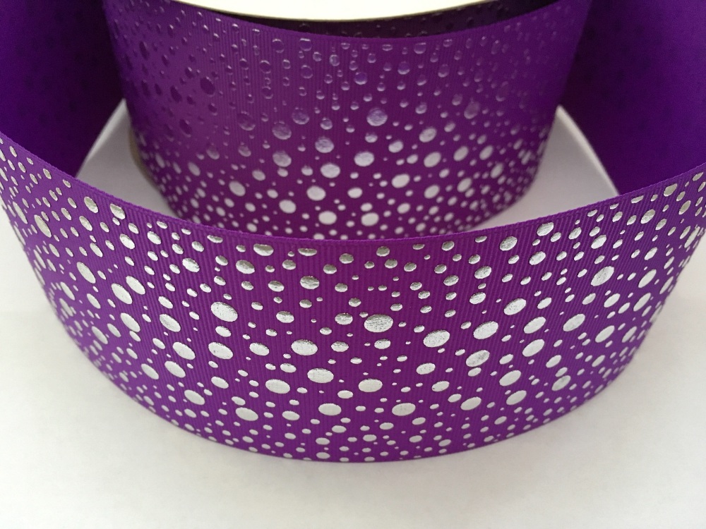 3" Silver Dots on Purple Grosgrain Ribbon
