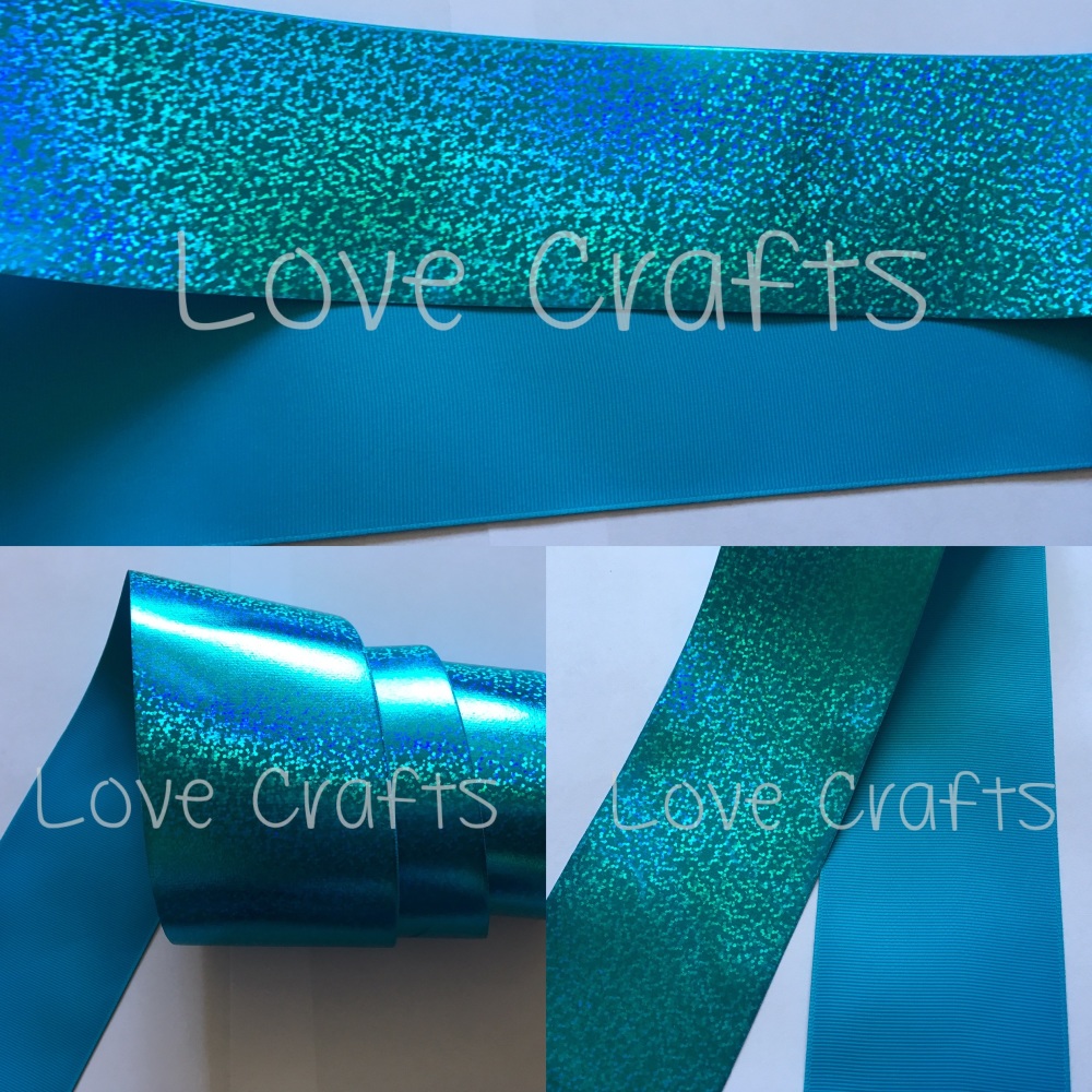 3" Turquoise Shizzle on Turquoise Grosgrain Ribbon