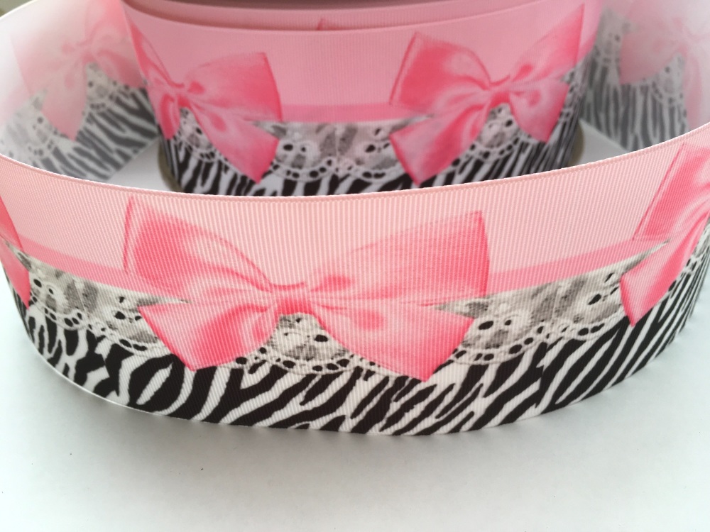 Pink Bow Zebra Grosgrain Ribbon