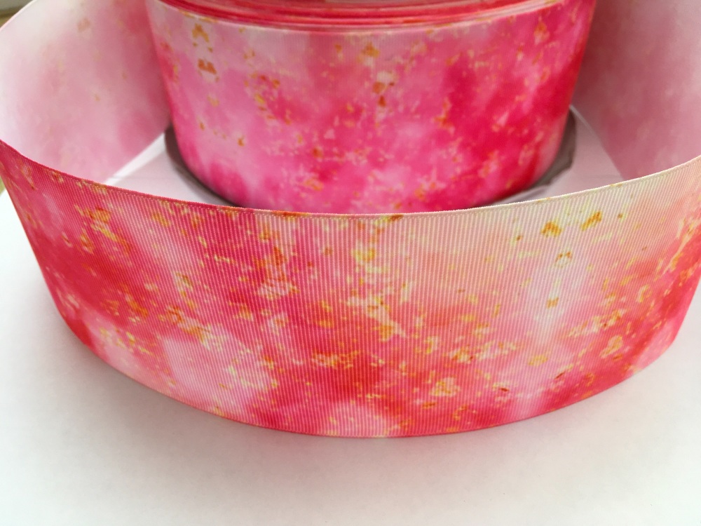 Pink/Gold Pattern Grosgrain Ribbon