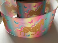 Gold Pastel Rainbow Unicorn Grosgrain Ribbon 
