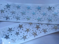 Silver Laser Stars on White Grosgrain Ribbon