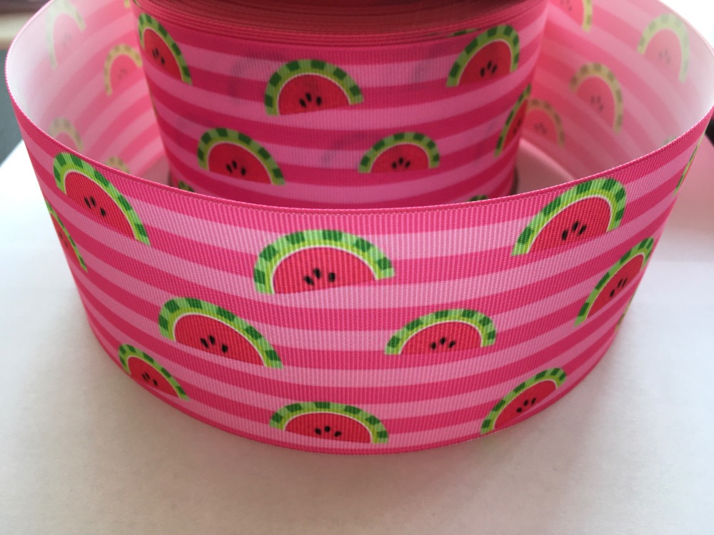 Watermelon on Pink Stripe Grosgrain Ribbon