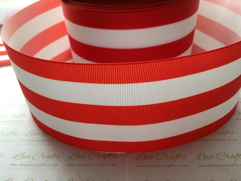 Red & White Stripe Grosgrain Ribbon