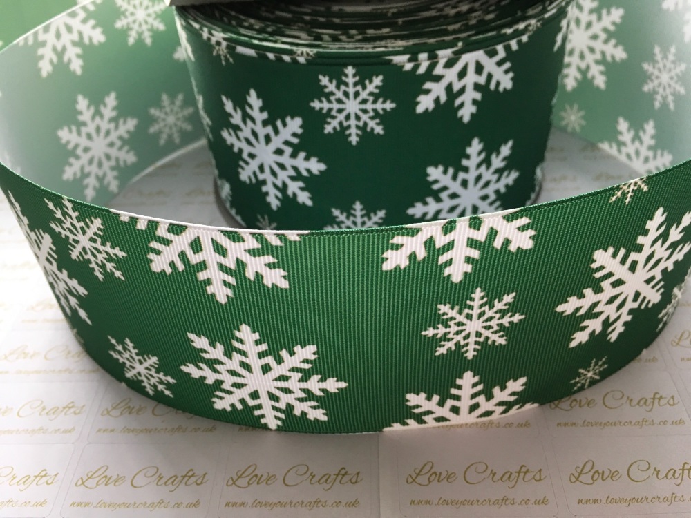 Snowflake on Green Grosgrain Ribbon