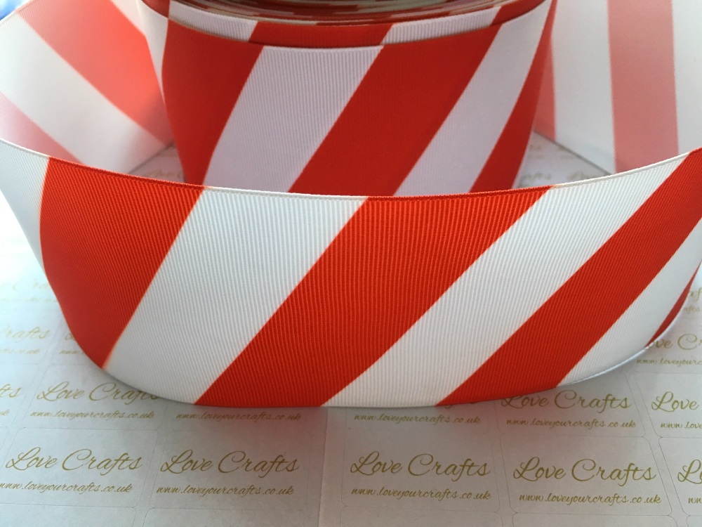 Red & White Diagonal Stripe Grosgrain Ribbon