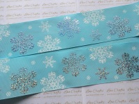 3" White & Silver Snowflakes on Blue Grosgrain Ribbon
