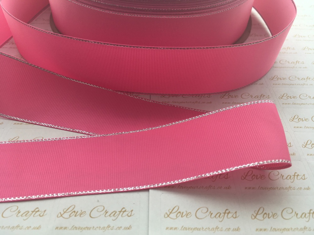 Hot Pink with Silver Edge Grosgrain Ribbon