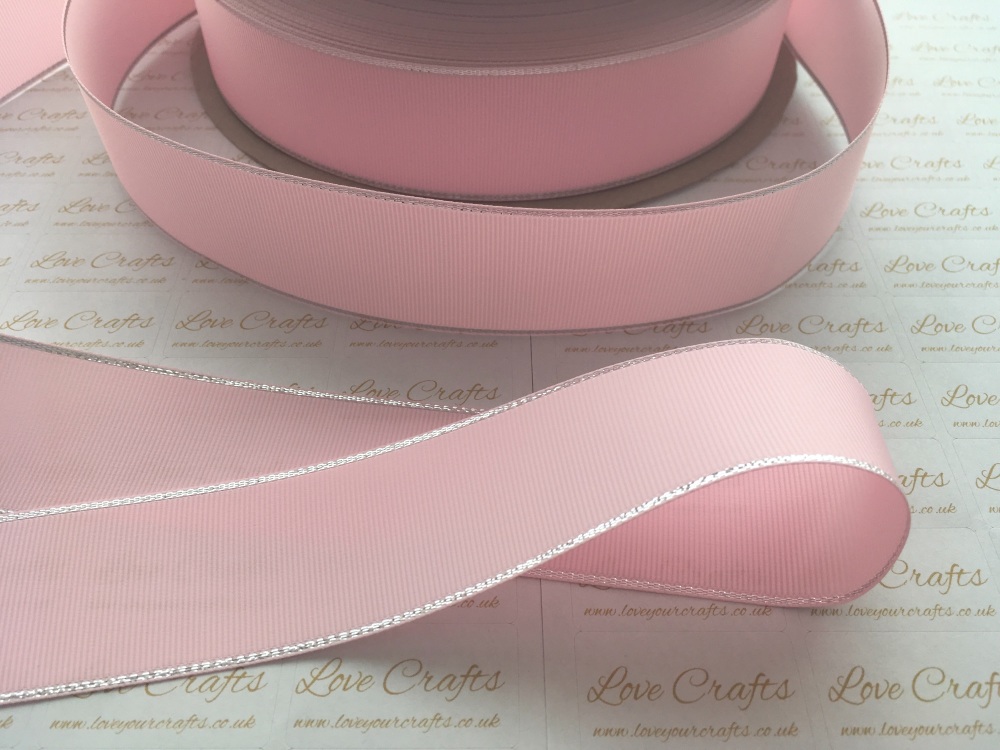 Pearl Pink with Silver Edge Grosgrain Ribbon