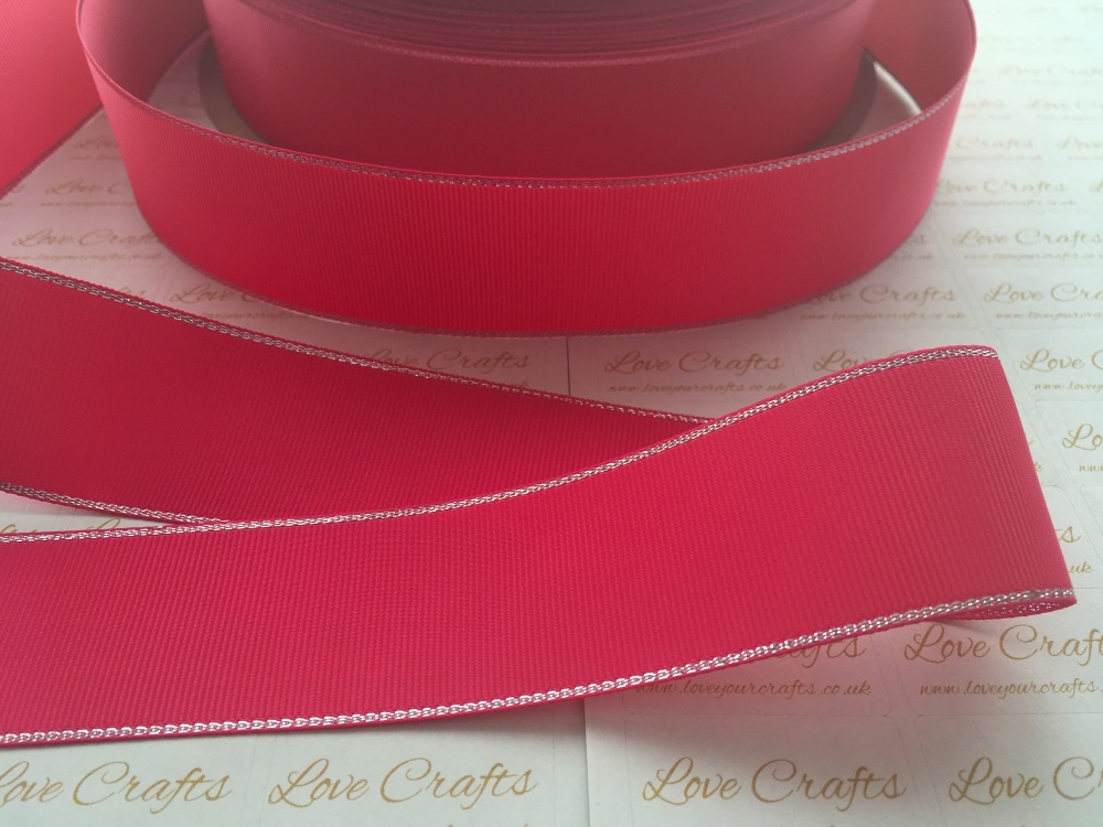 Shocking Pink with Silver Edge Grosgrain Ribbon
