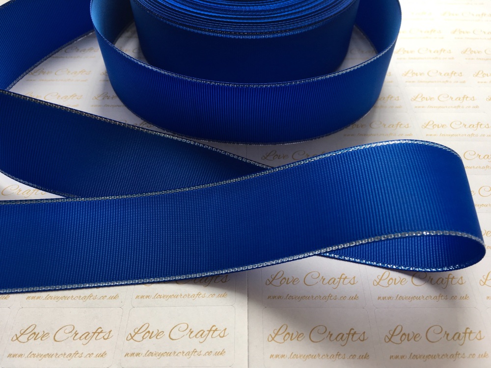 Electric Blue with Silver Edge Grosgrain Ribbon