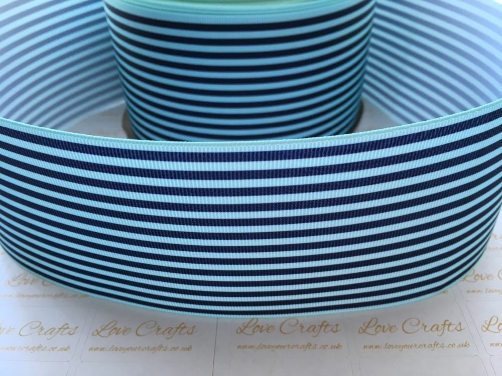 Light Blue & Navy Pinstripe Grosgrain Ribbon