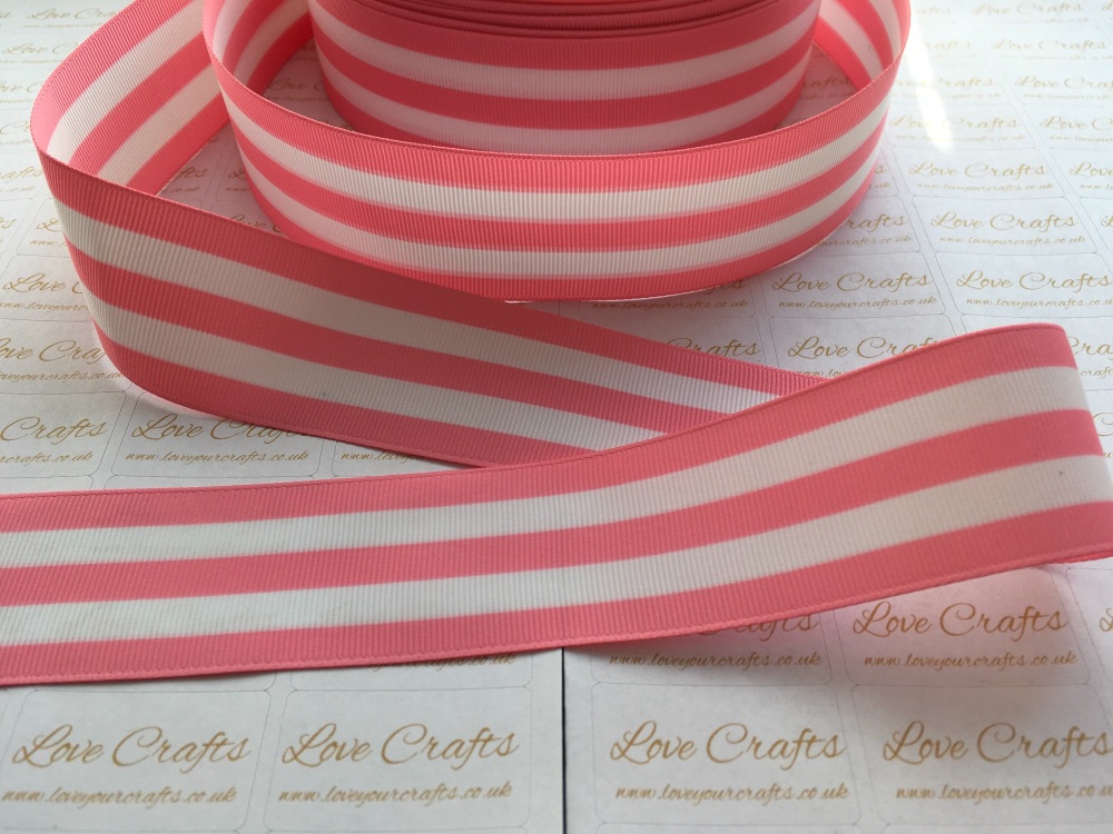 1.5" Pink & White Stripe Double Sided Grosgrain Ribbon