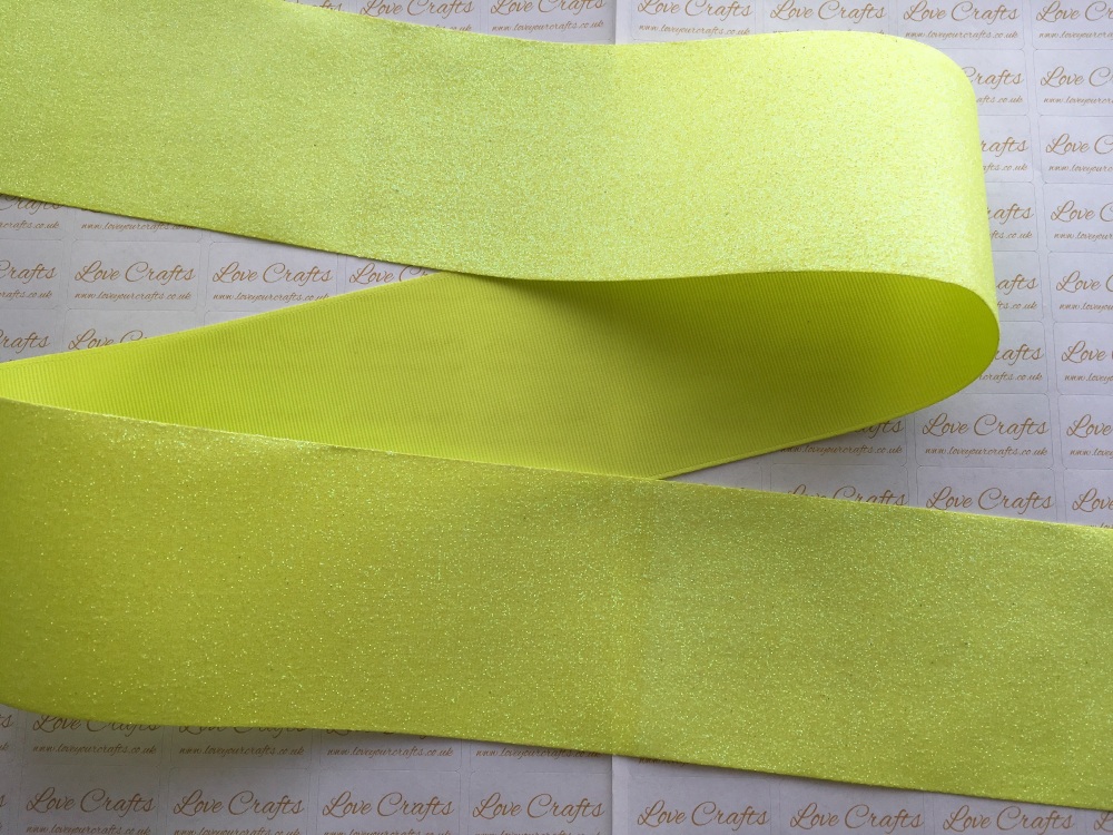 3" Neon Yellow (#625) Glitter Grosgrain Ribbon