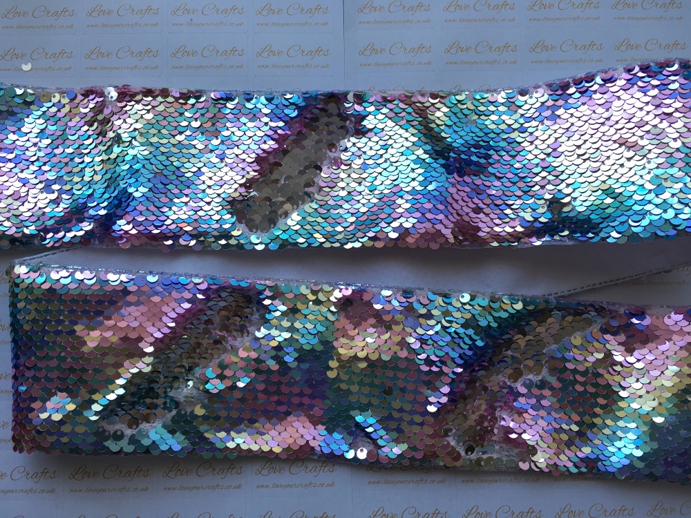 3" Pastel Rainbow to Silver Sequin Change Ribbon